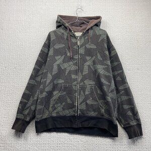 VTG 2000s Ripzone Faded Brown Geometric AOP Full-Zip Hoodie Sweatshirt Men Sz L